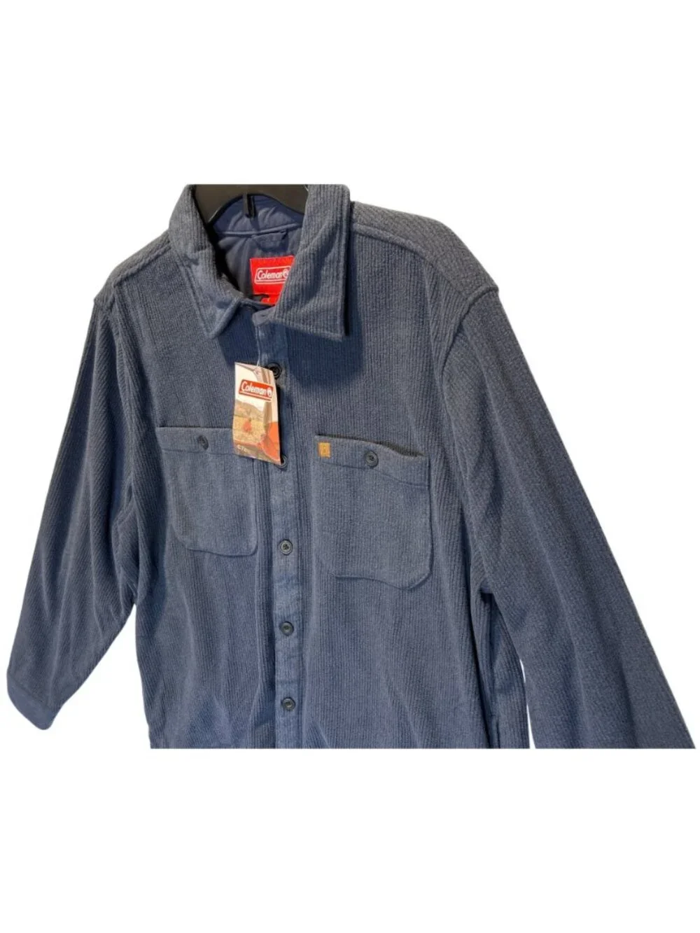 Coleman Mens Large Navy Heather Button-Up Shirt Shacket Long Sleeves